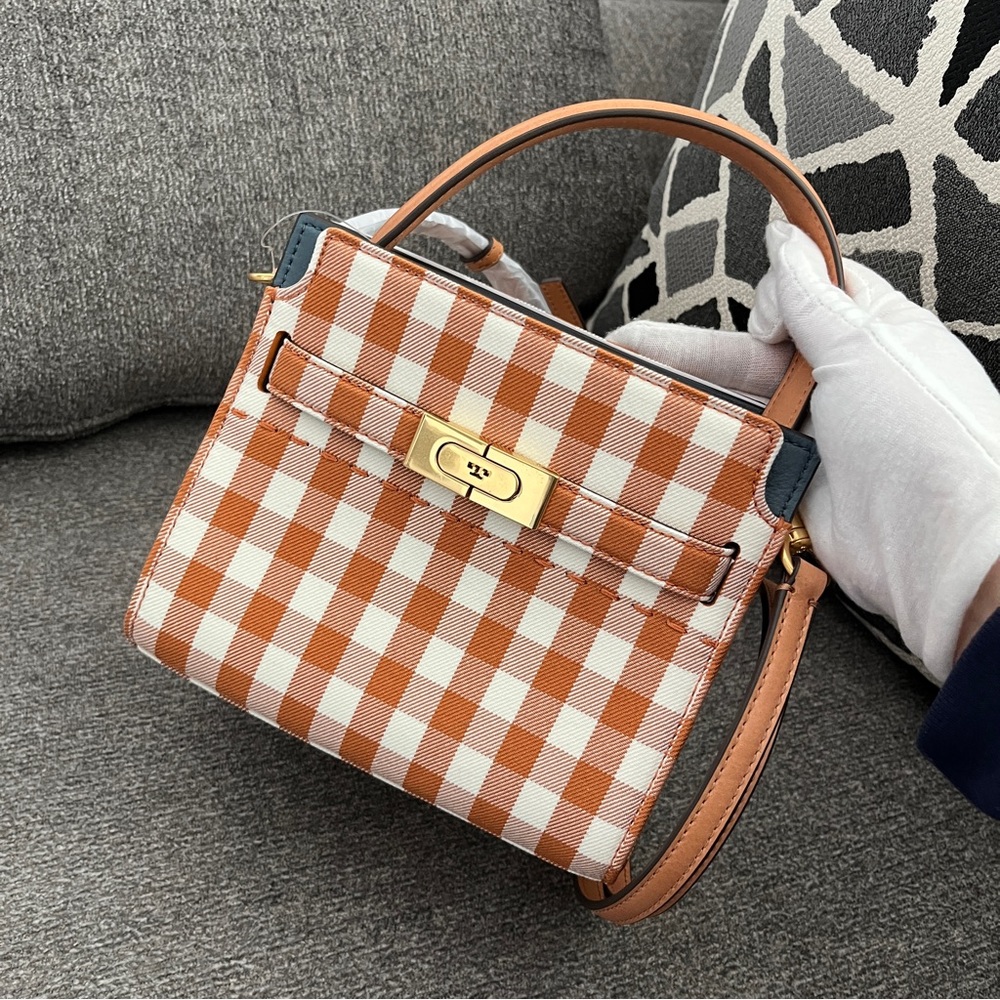 Tory Burch Lee Radziwill gingham petite double bag Ochre gingham